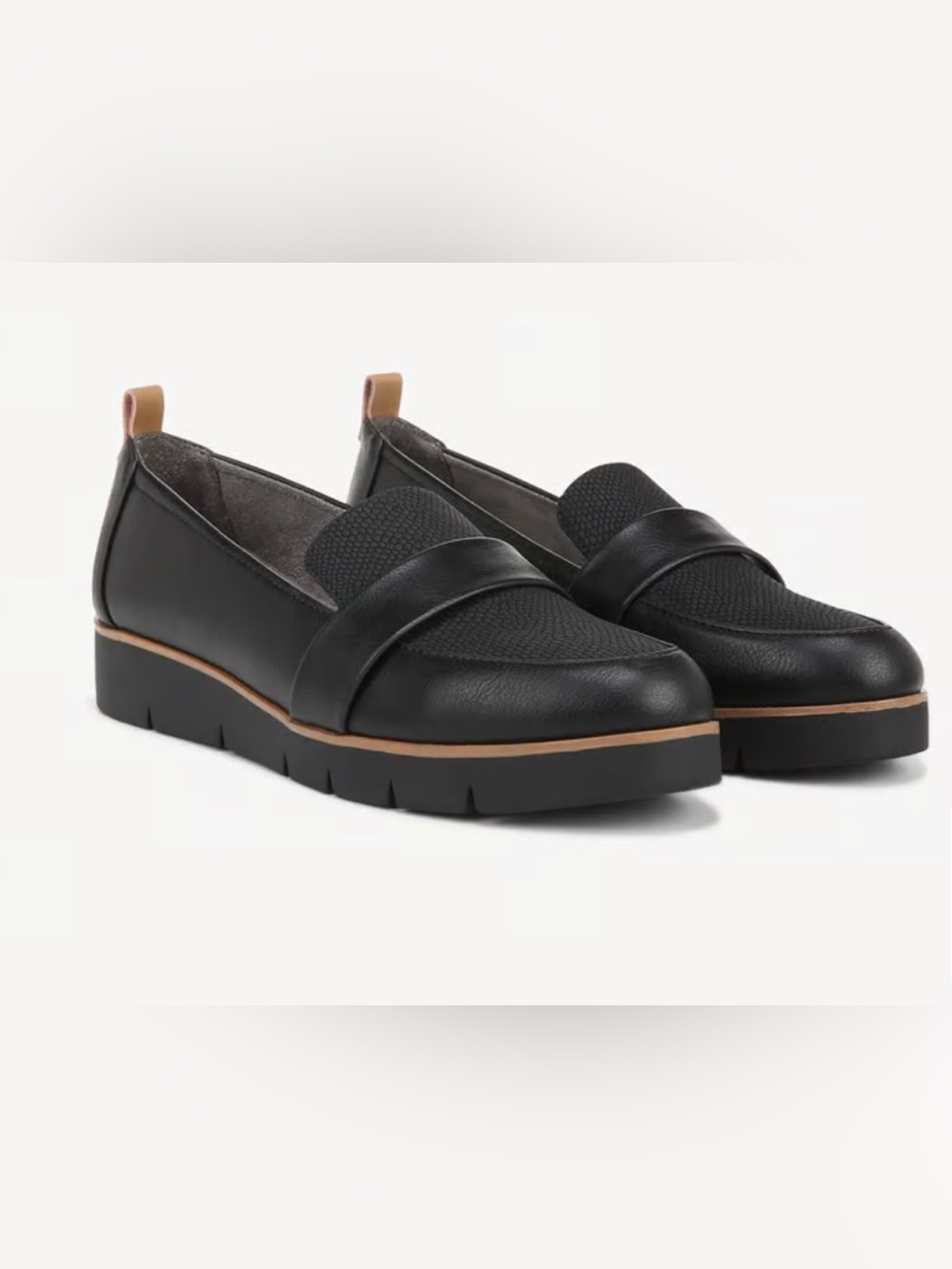 Dr. Scholl's Black Textured Slip-On Loafers with Tan Trim Webster Loafers